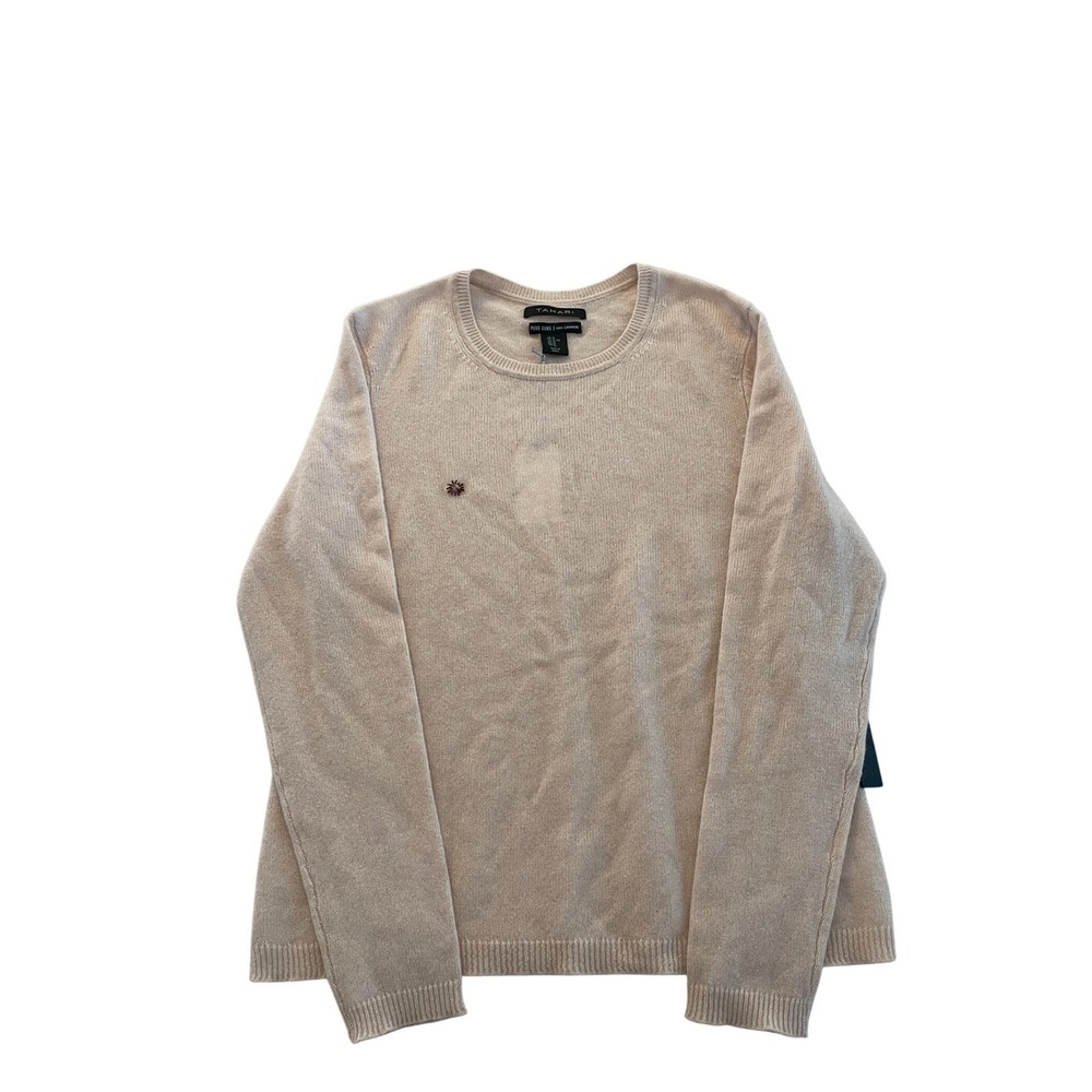 100% Cashmere Crewneck Sweater Light Pink XL DIY Embroidery Tahari Pure Luxe